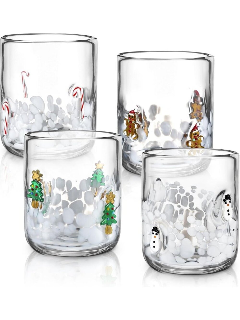 Festive 4-Pack Christmas Icon Glass Cups | 16 oz Juice Glasses for Holiday Cheer